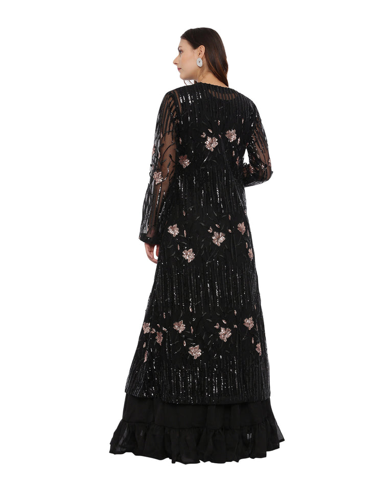 Neerus Black embellished co-ord set top skirt jacket - detail view 1