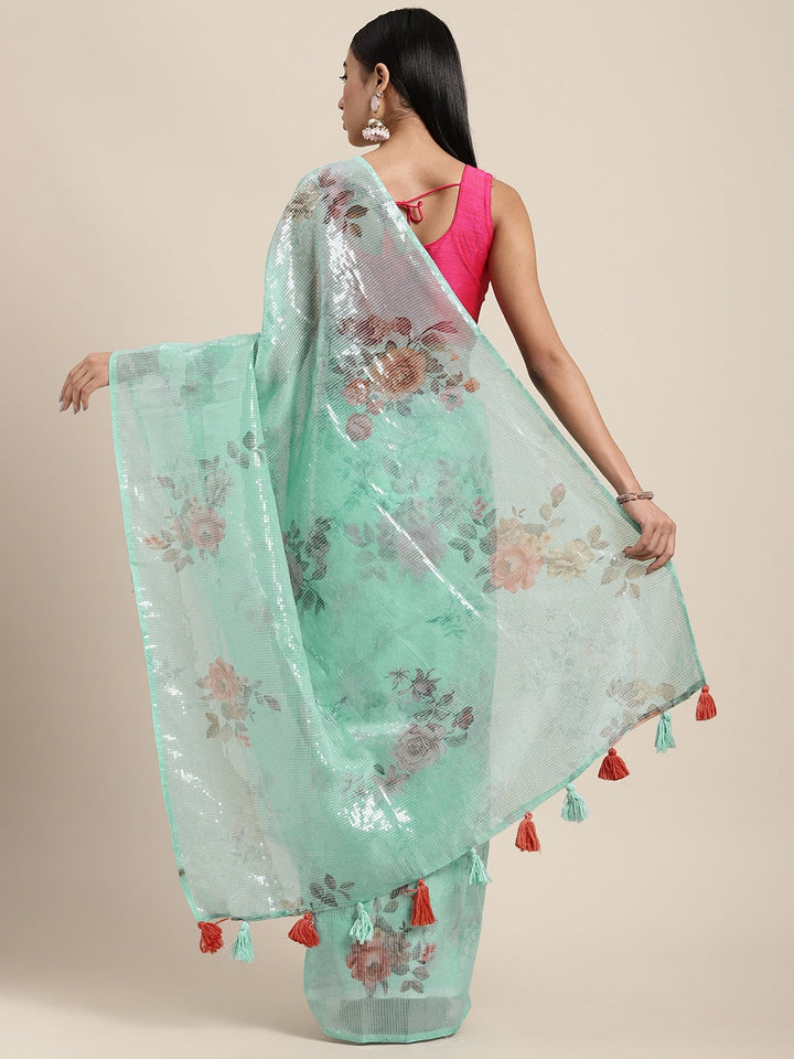 Neerus Blue Organza Saree - back view