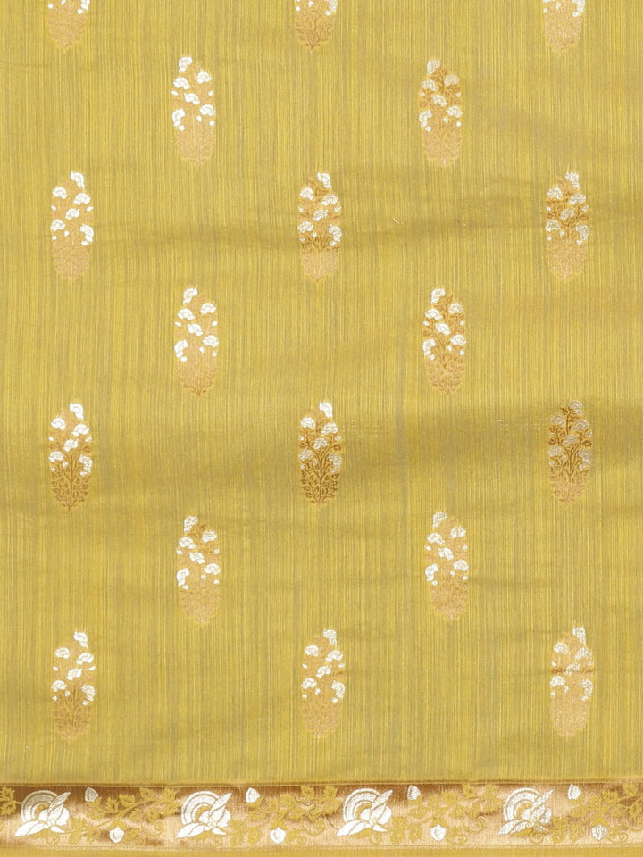 Neerus Yellow Banarasi printed saree - side view