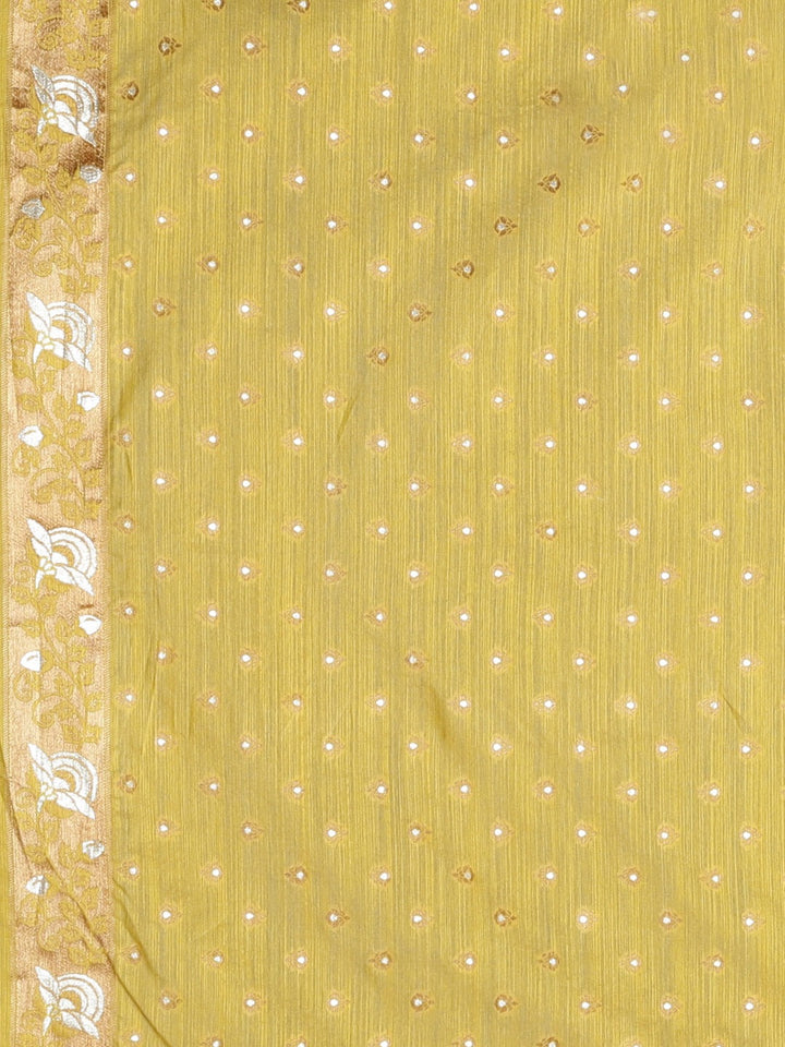 Neerus Yellow Banarasi printed saree - detail view 3