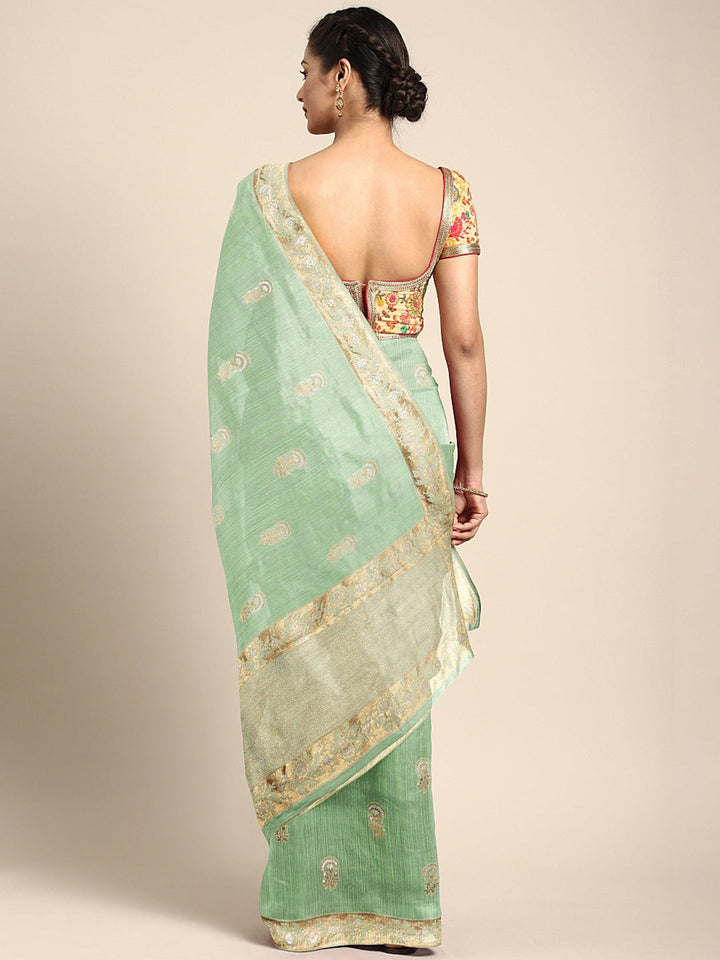 Neerus Green Banarasi woven saree - back view