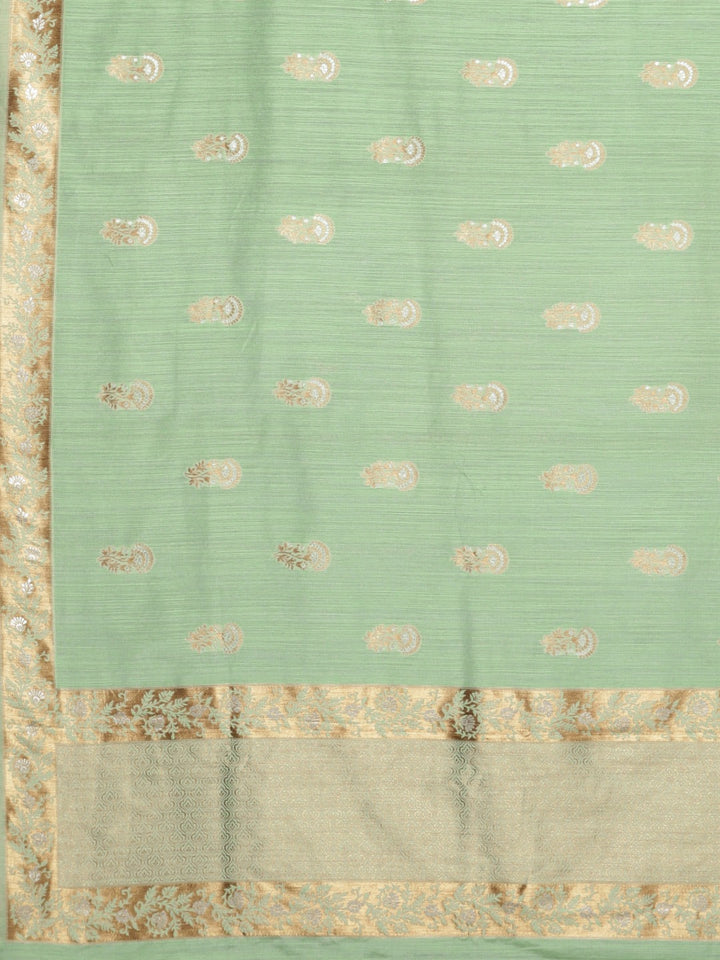 Neerus Green Banarasi woven saree - detail view 1