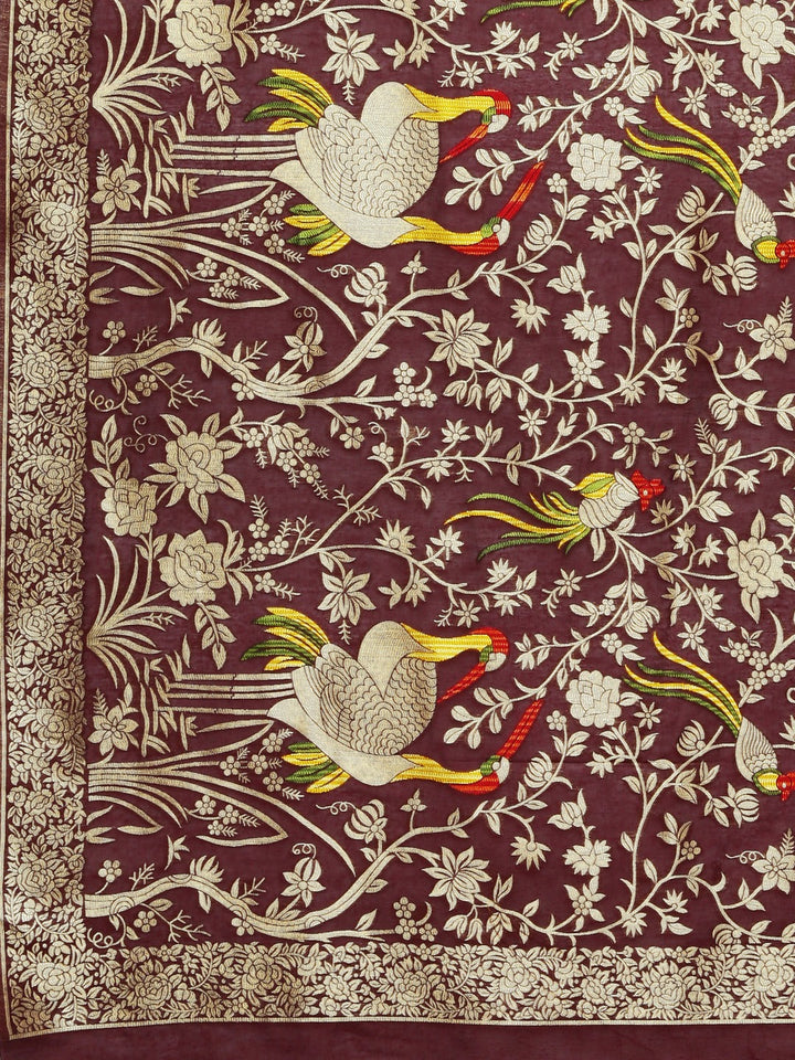 Neerus Maroon Banarasi woven saree - detail view 1