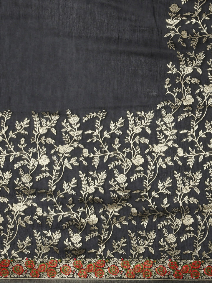 Neerus Black Banarasi woven saree - side view