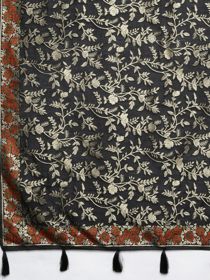 Neerus Black Banarasi woven saree - detail view 1