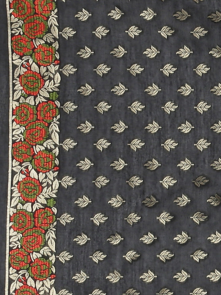 Neerus Black Banarasi woven saree - detail view 3