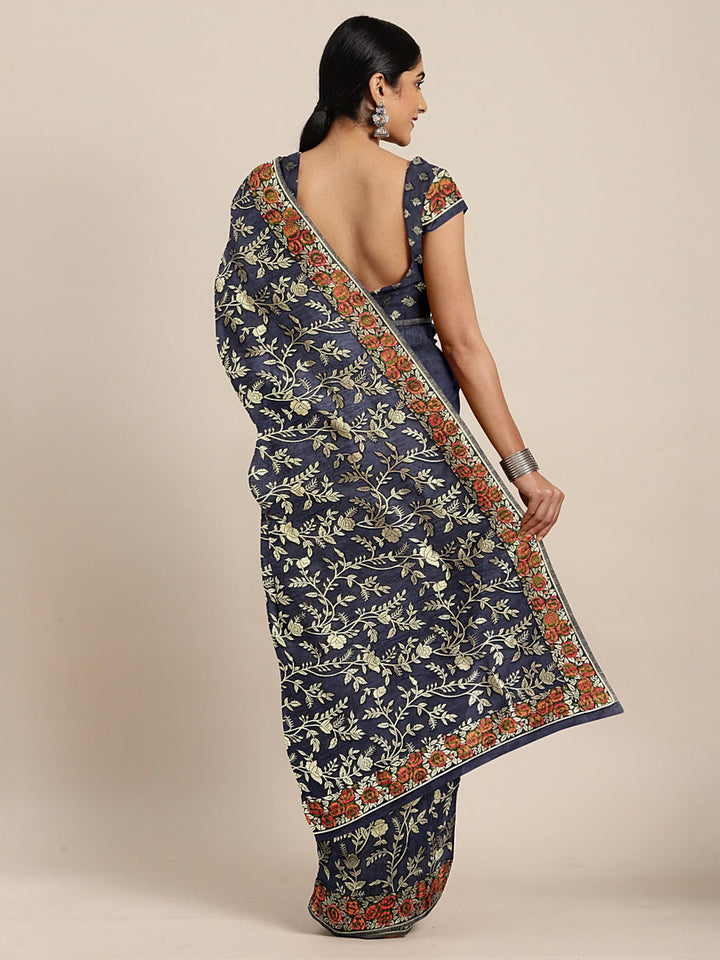 Neerus Blue Banarasi woven saree - back view