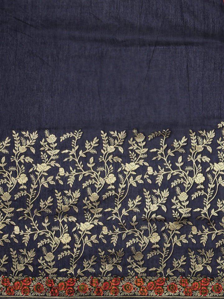 Neerus Blue Banarasi woven saree - side view