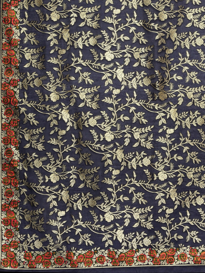 Neerus Blue Banarasi woven saree - detail view 1