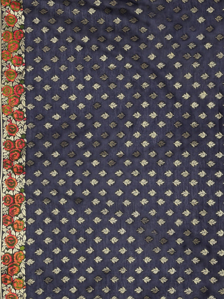 Neerus Blue Banarasi woven saree - detail view 3