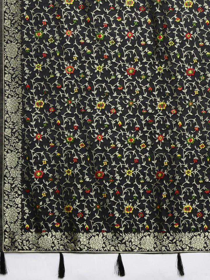 Neerus Black Banarasi woven saree - detail view 1