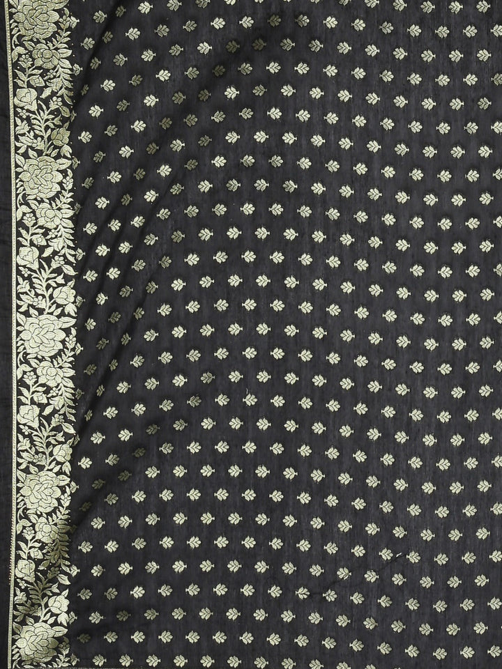 Neerus Black Banarasi woven saree - detail view 3