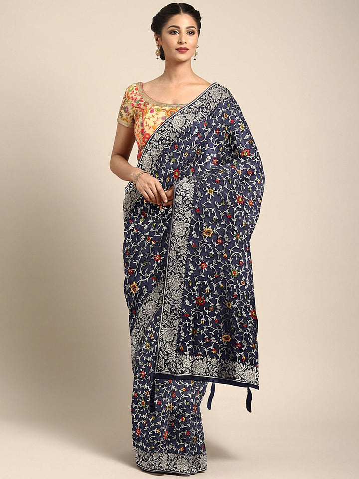 Neerus Blue Banarasi woven saree - front view