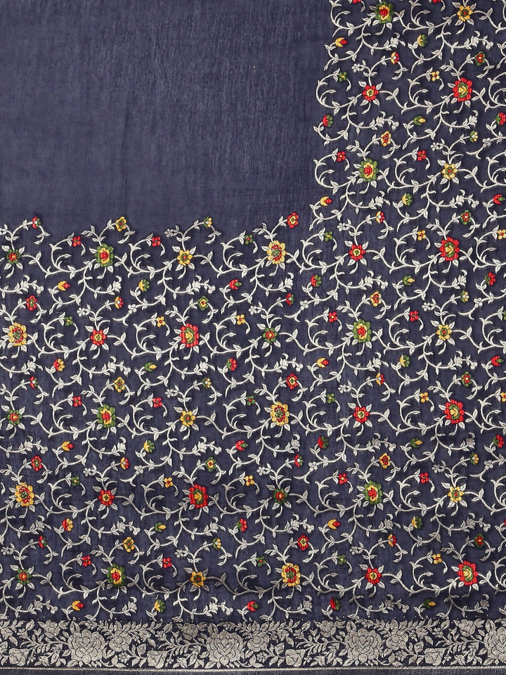 Neerus Blue Banarasi woven saree - side view