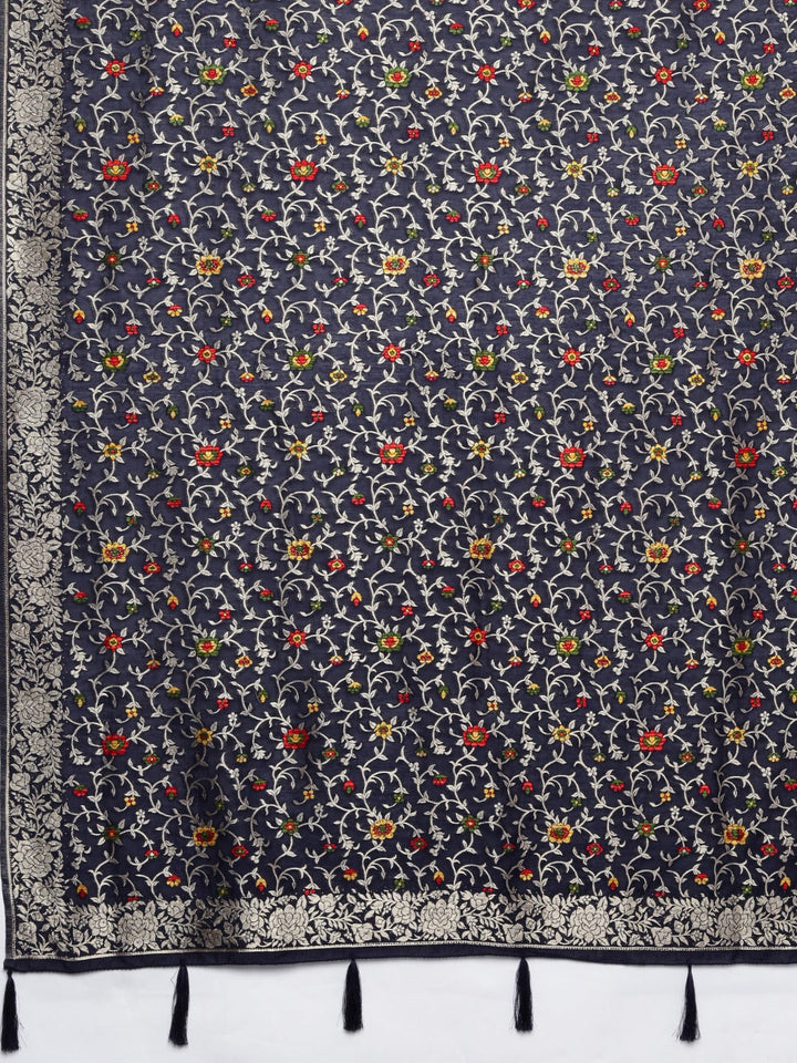 Neerus Blue Banarasi woven saree - detail view 1