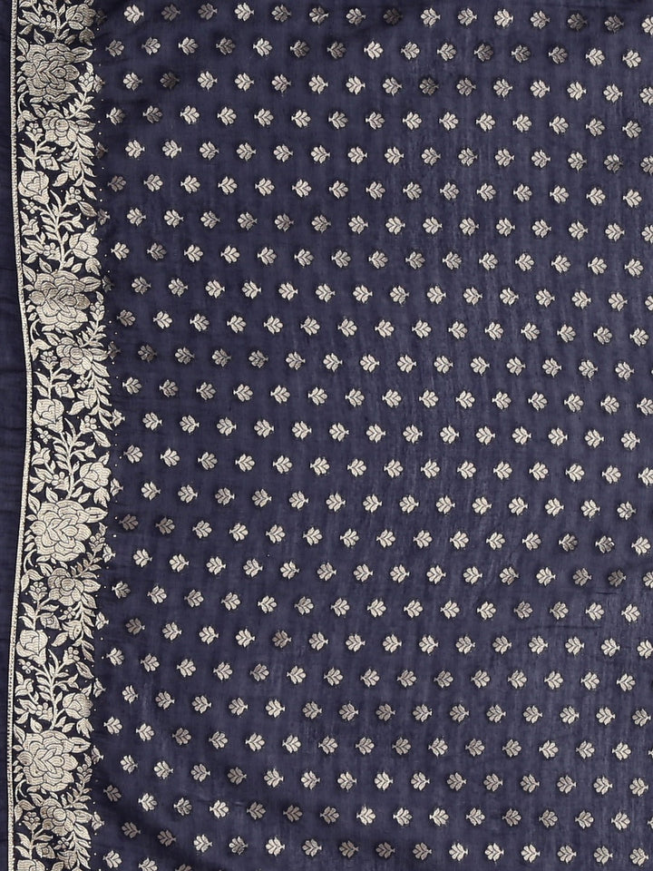 Neerus Blue Banarasi woven saree - detail view 3