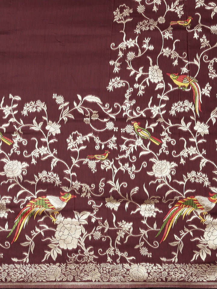 Neerus Maroon Banarasi woven saree - side view