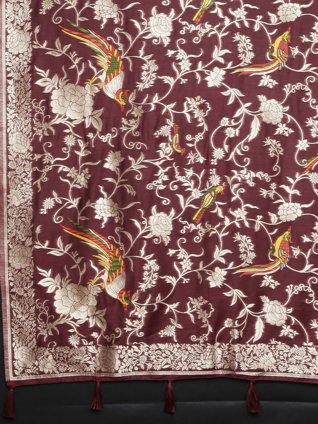 Neerus Maroon Banarasi woven saree - detail view 1