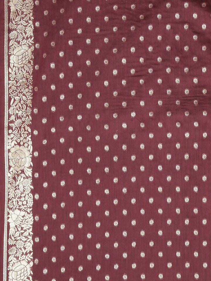 Neerus Maroon Banarasi woven saree - detail view 3