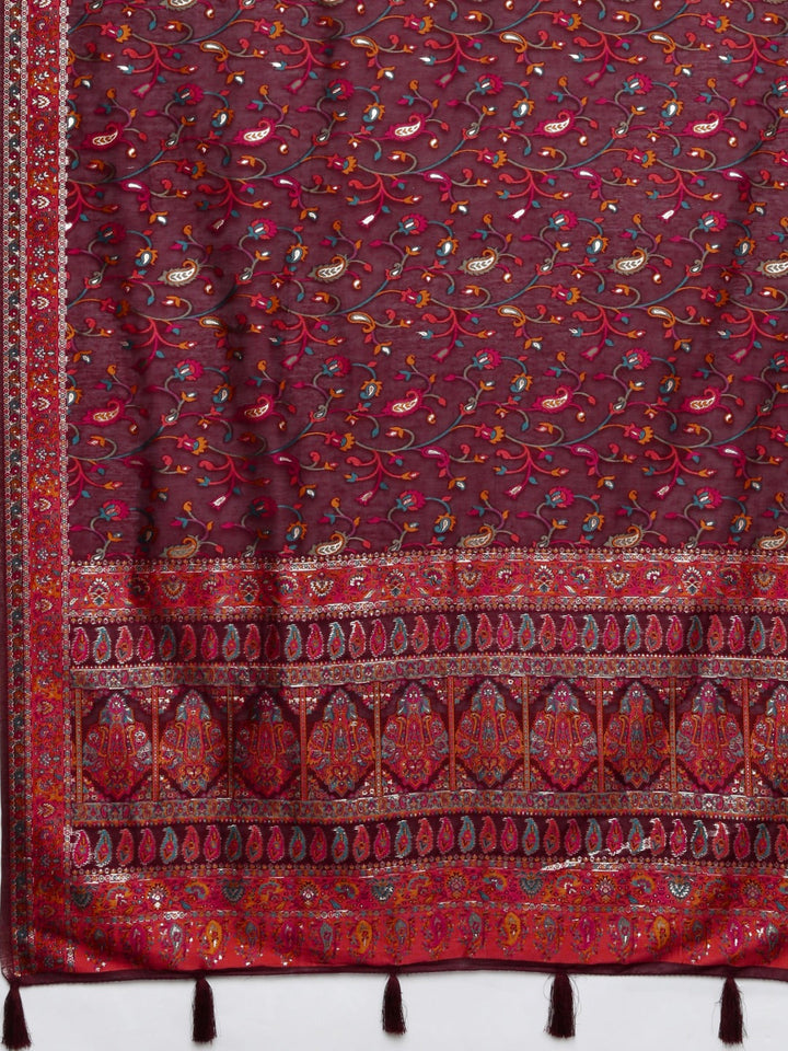 Neerus Maroon Banarasi woven saree - detail view 1