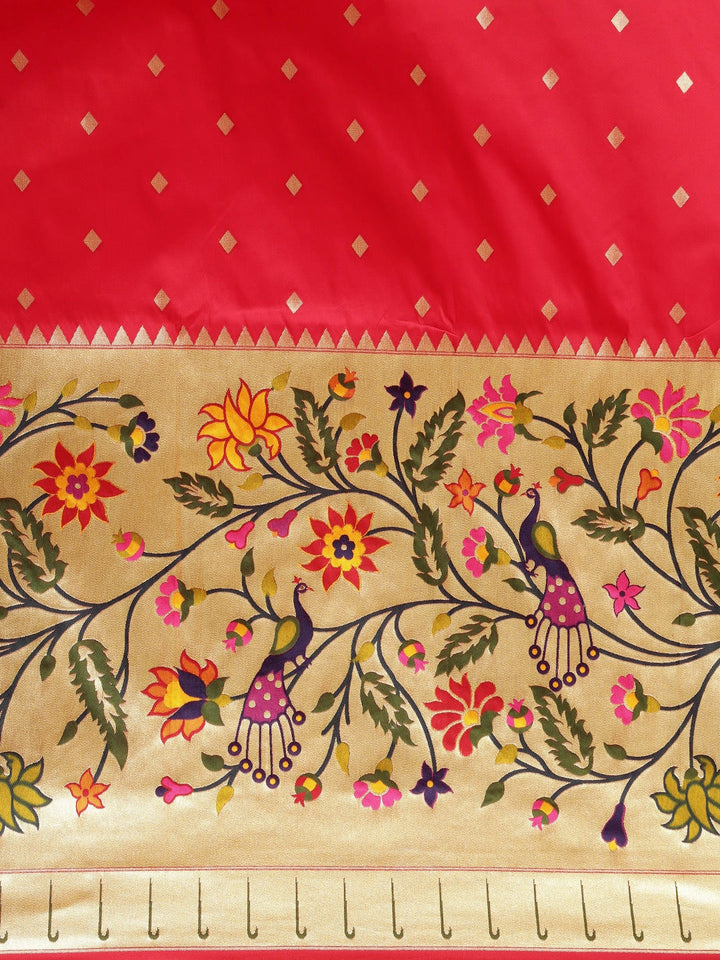 Neerus Red Banarasi woven saree - side view