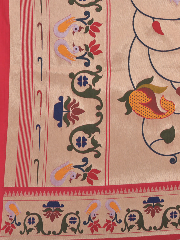 Neerus Pink Banarasi printed saree with blouse - detail view 1