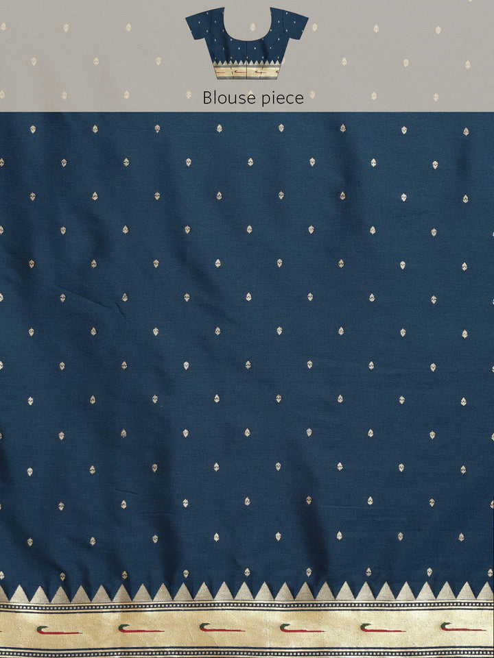 Neerus Blue Banarasi woven saree - detail view 3