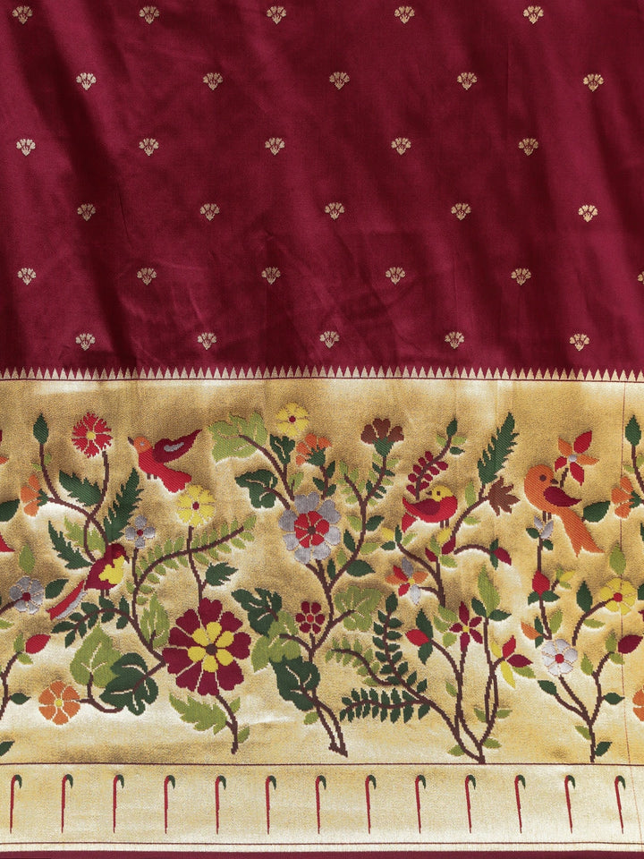 Neerus Maroon Banarasi woven saree - side view