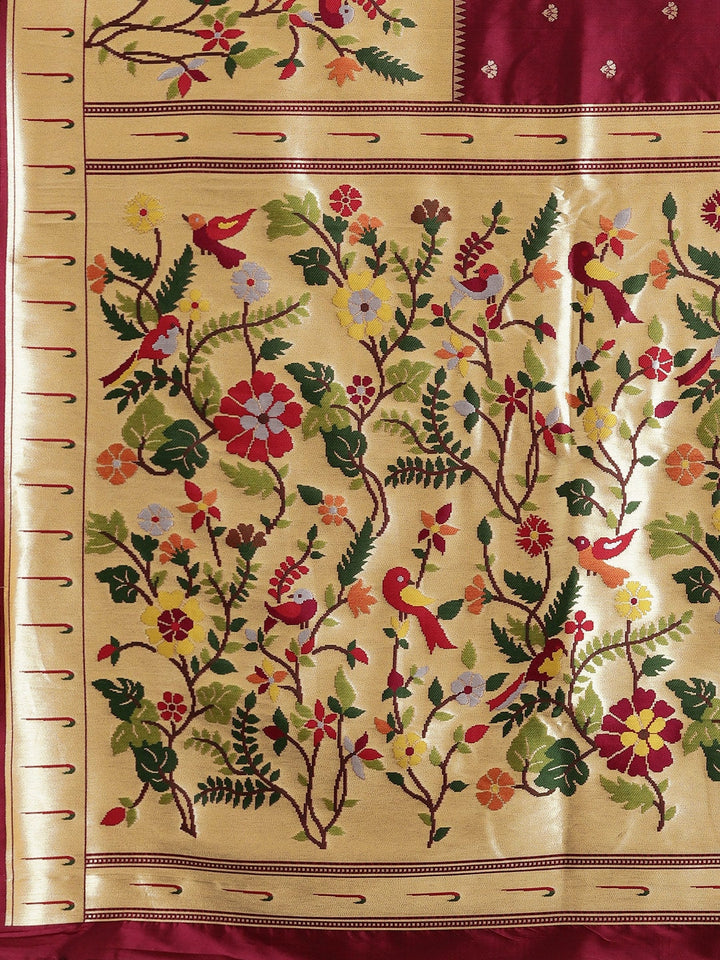 Neerus Maroon Banarasi woven saree - detail view 1
