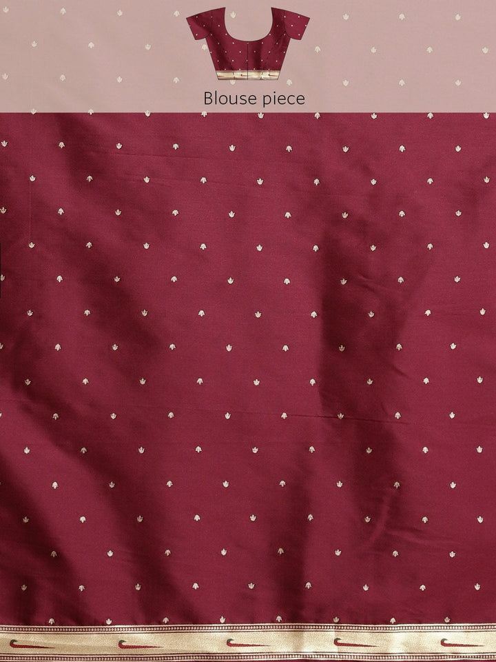 Neerus Maroon Banarasi woven saree - detail view 3