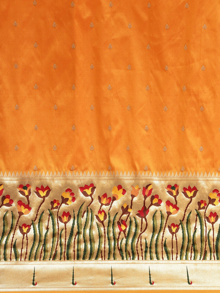 Neerus Yellow Banarasi woven saree - side view