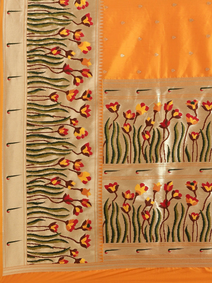 Neerus Yellow Banarasi woven saree - detail view 1