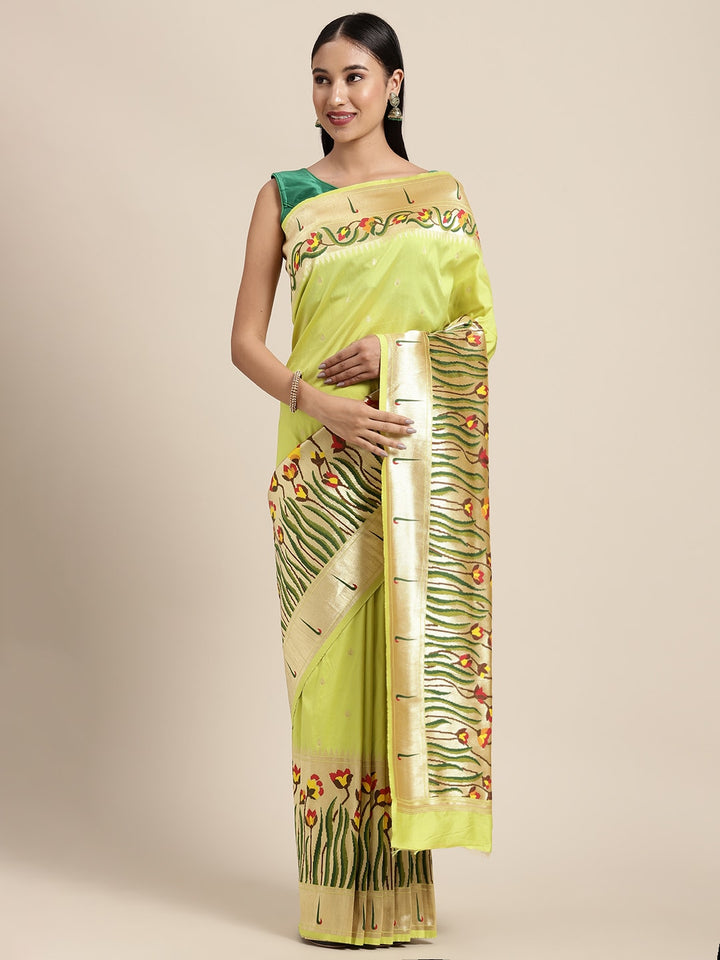 Neerus Green Banarasi woven saree - front view