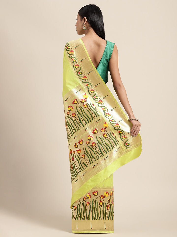 Neerus Green Banarasi woven saree - back view