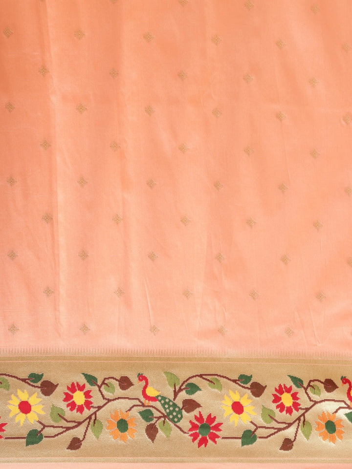 Neerus Orange Banarasi woven saree - side view