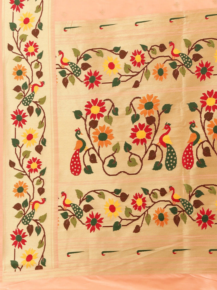 Neerus Orange Banarasi woven saree - detail view 1