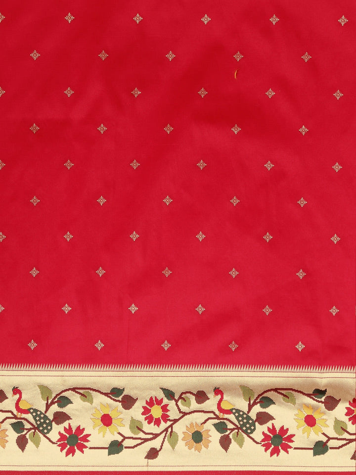 Neerus Red Banarasi woven saree - side view
