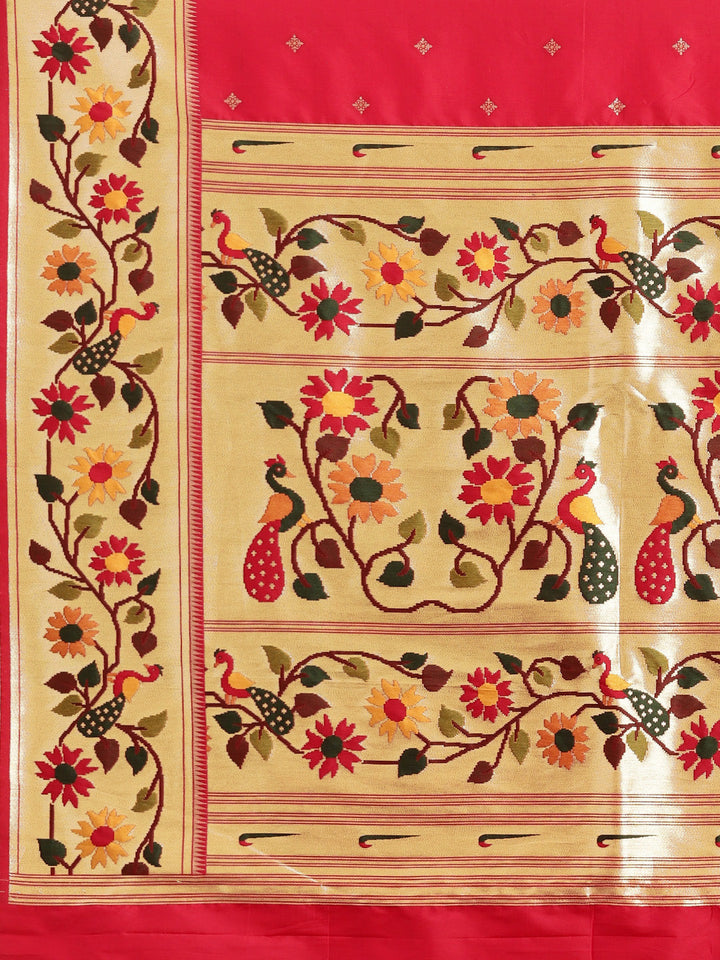 Neerus Red Banarasi woven saree - detail view 1