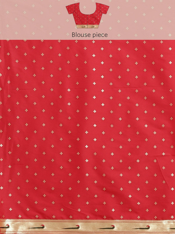 Neerus Red Banarasi woven saree - detail view 3