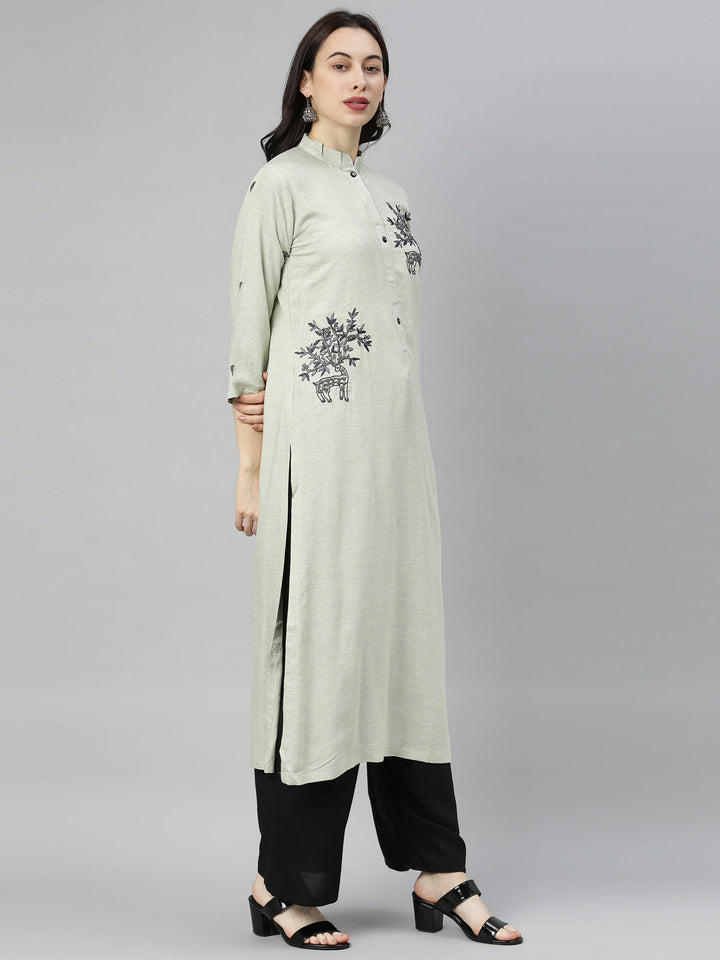 Neerus Green embellished straight kurta - detail view 2