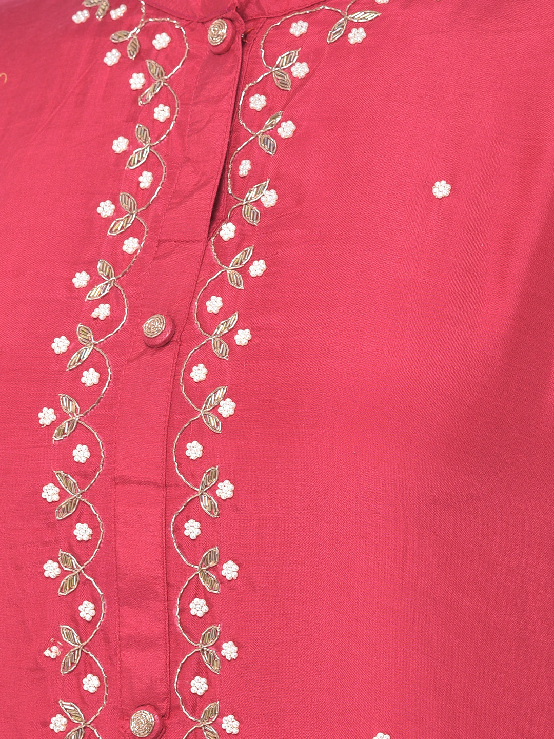 Neerus Pink embellished kurta set with pant and dupatta - detail view 1