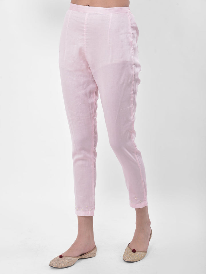 Neerus Pink embellished kurta set with pant and dupatta - detail view 2