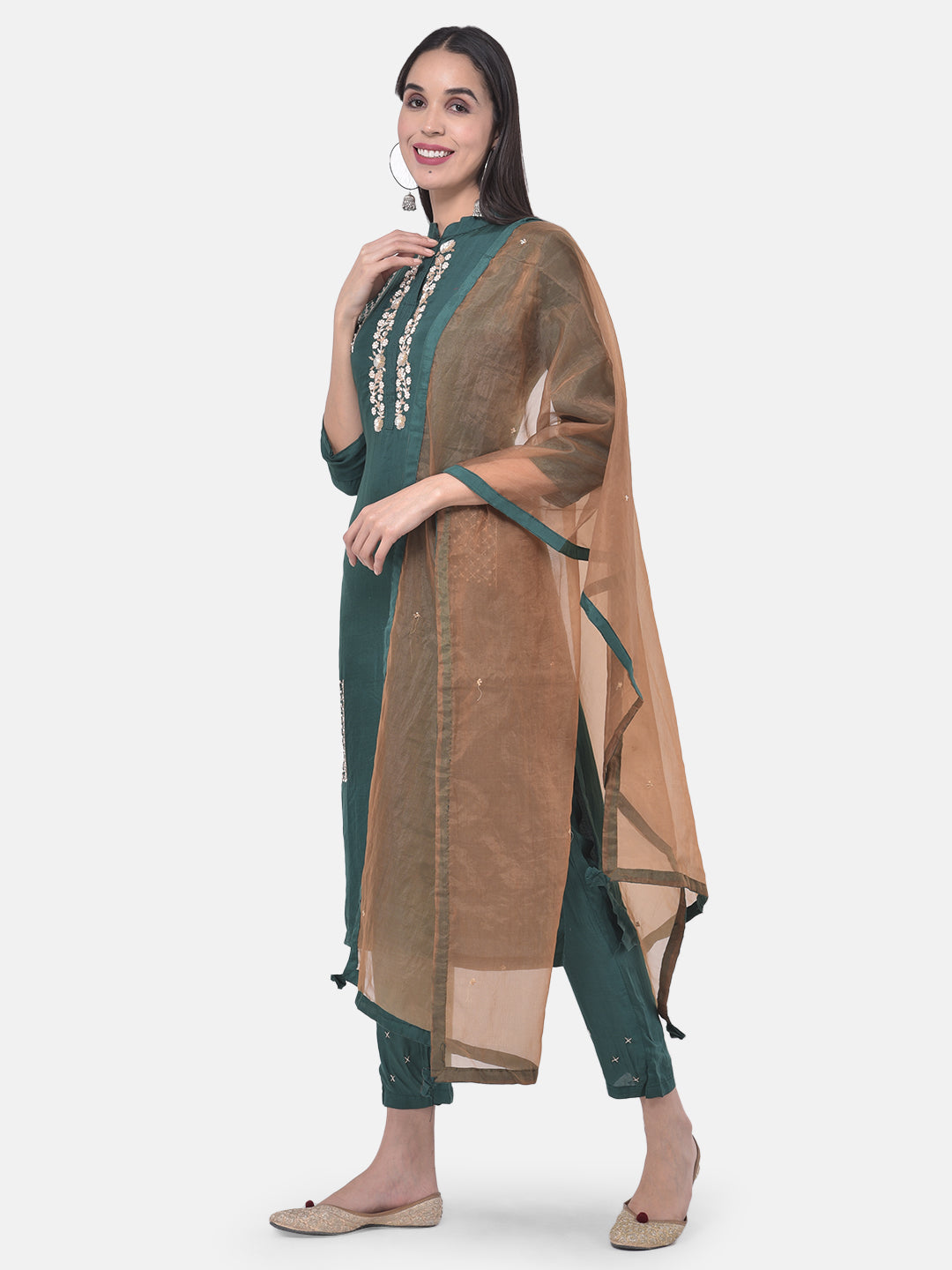 Neerus Green embellished kurta set with pant and dupatta - side view