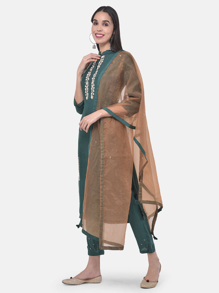 Neerus Green embellished kurta set with pant and dupatta - side view