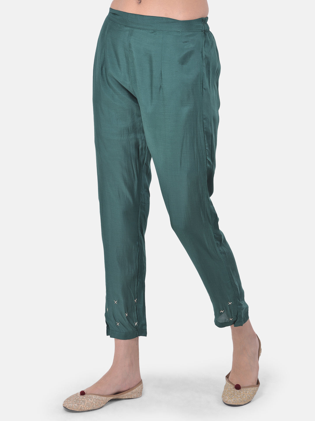 Neerus Green embellished kurta set with pant and dupatta - detail view 3