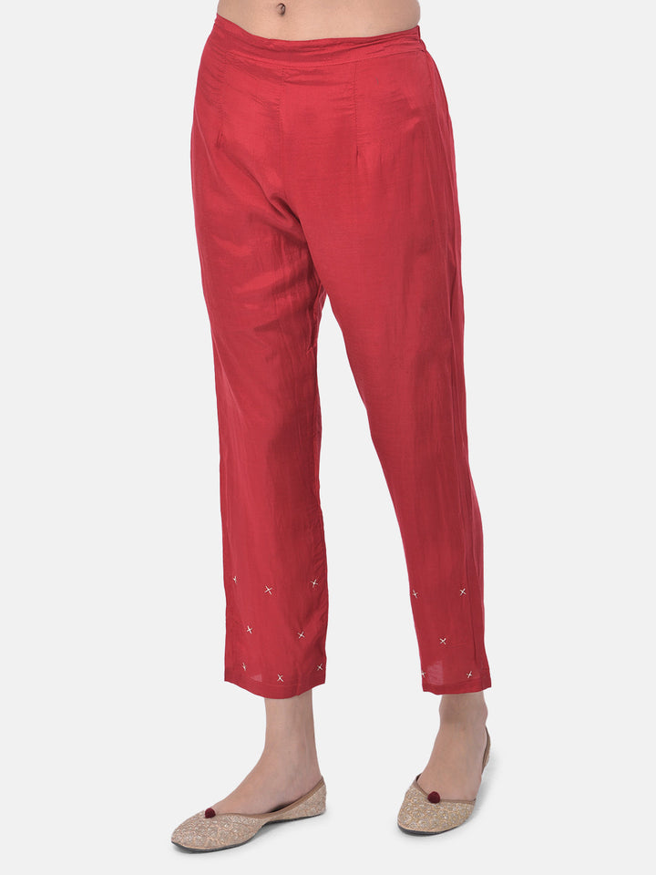 Neerus Red embellished kurta set with pant and dupatta - detail view 2