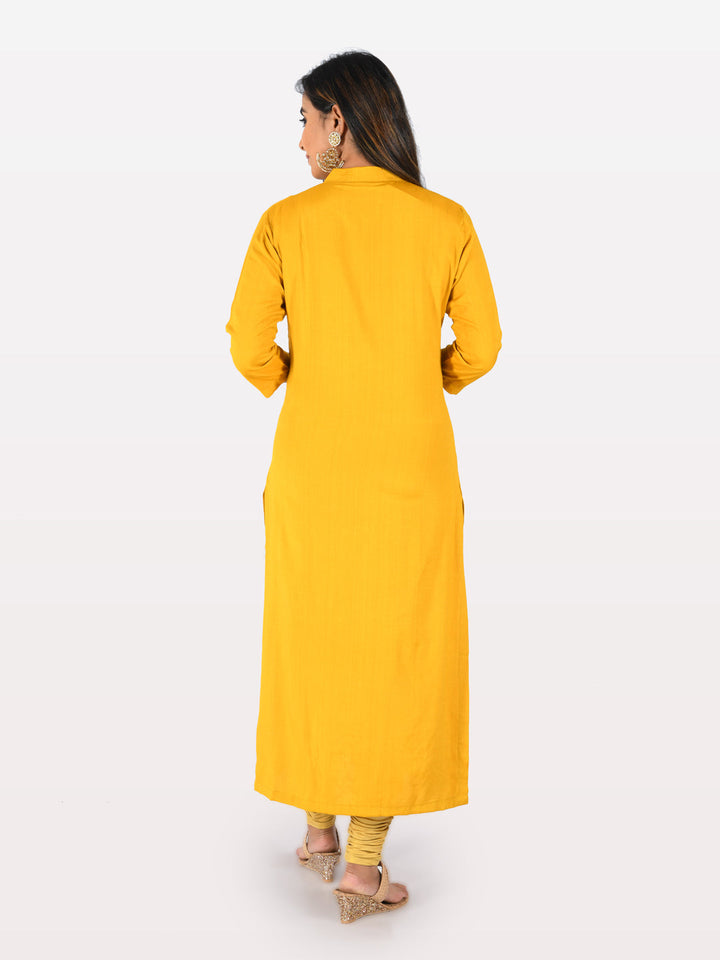 Neerus Orange rayon embellished straight kurta - side view