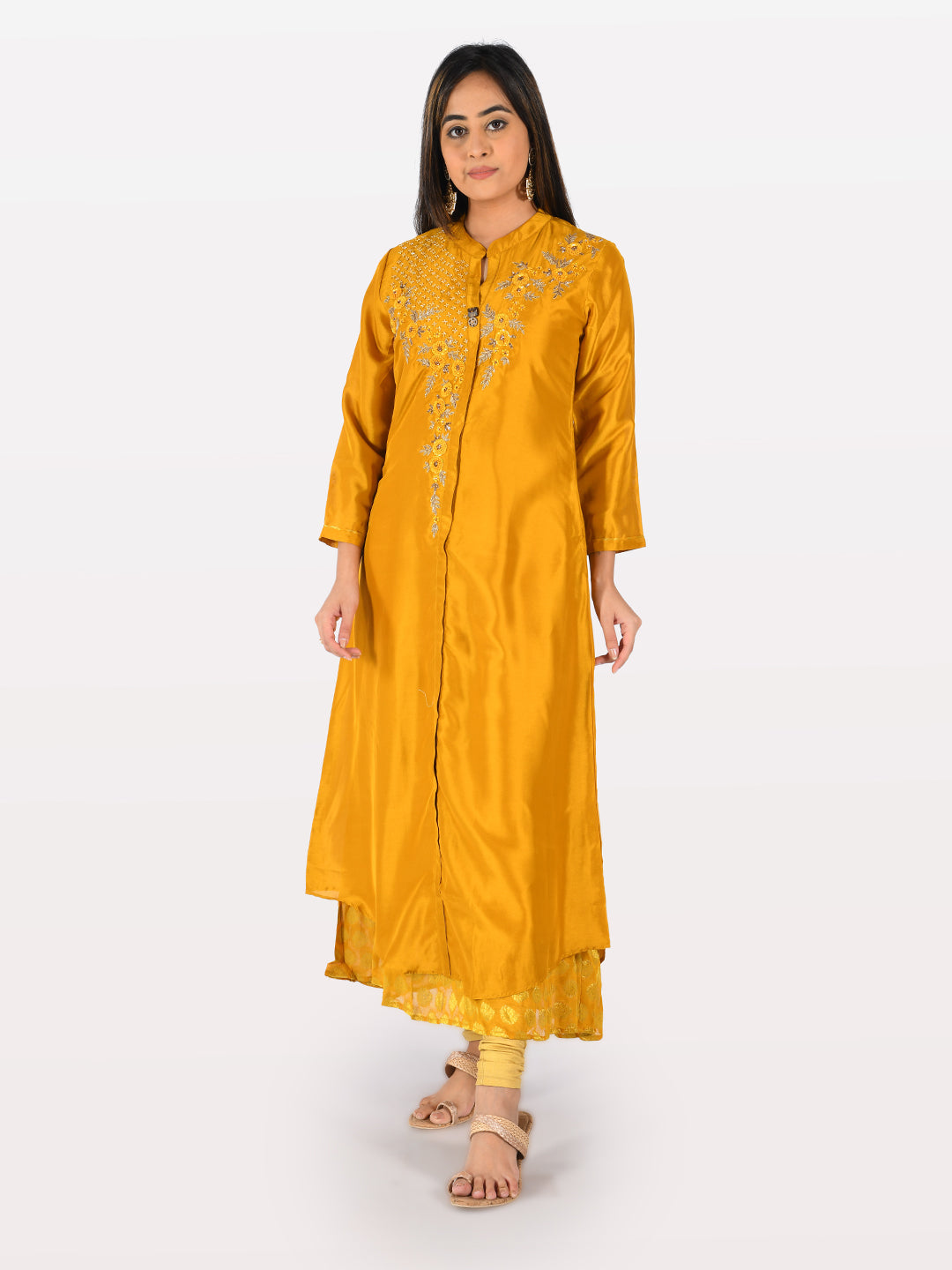 Neerus Orange embellished anarkali kurti - detail view 2