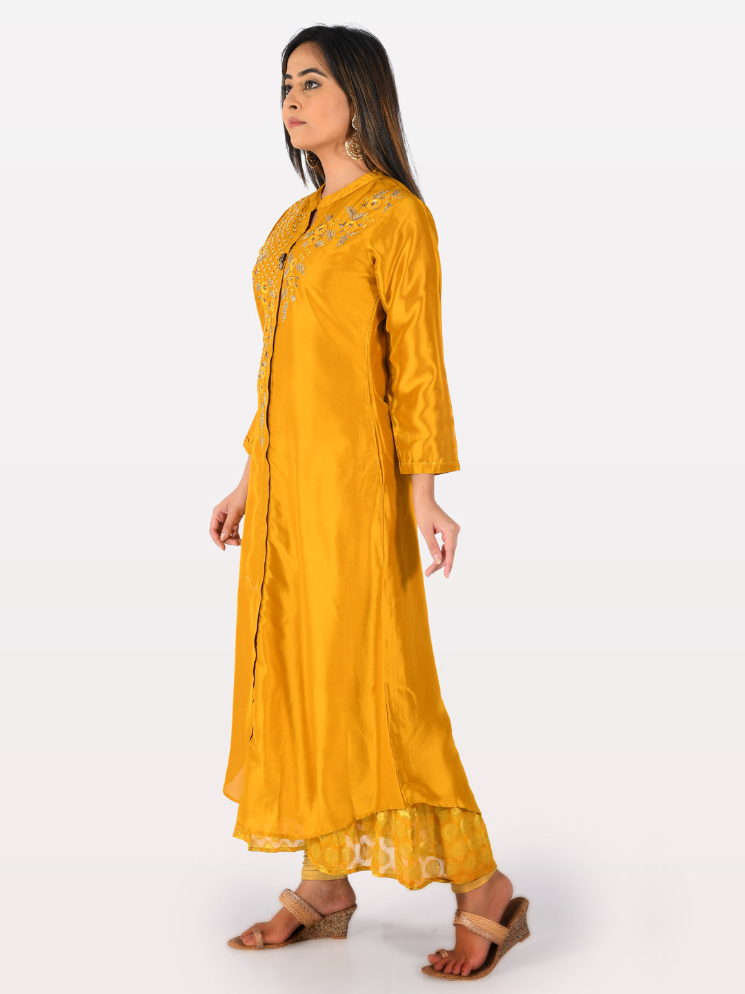 Neerus Orange embellished anarkali kurti - back view