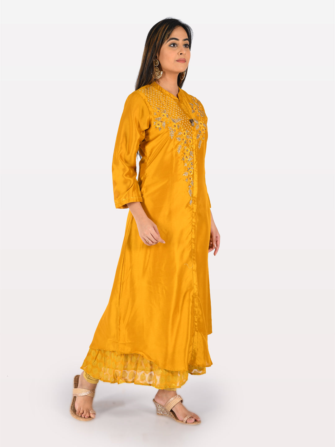 Neerus Orange embellished anarkali kurti - front view